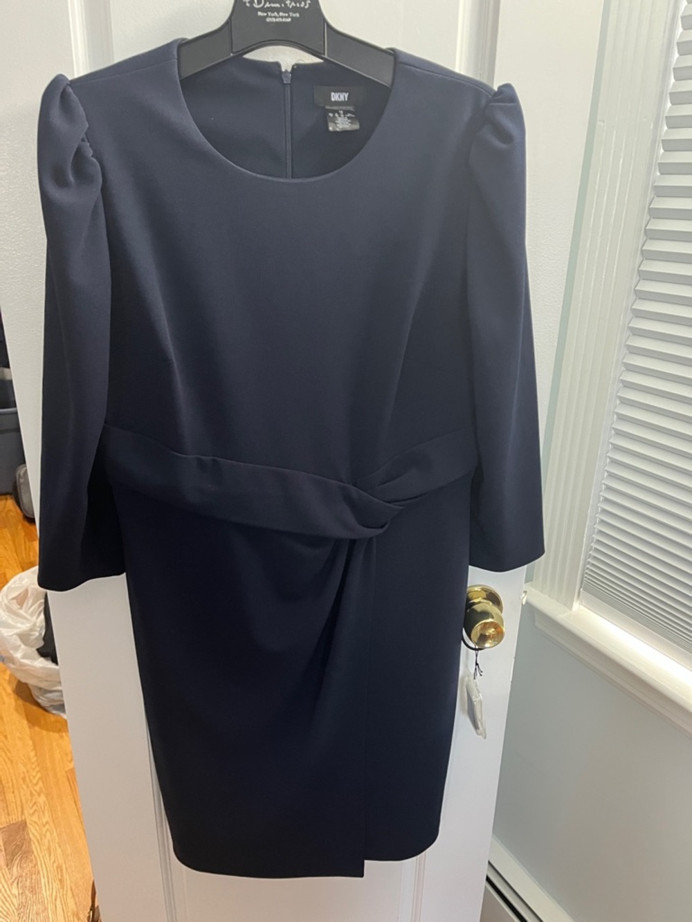DKNY Navy Long Sleeve Twist-Waist Sheath Dress